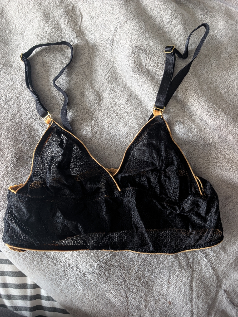 Black Lace Bralette with Gold Trim From Ôde *Sustainable Canadian Lingerie Brand